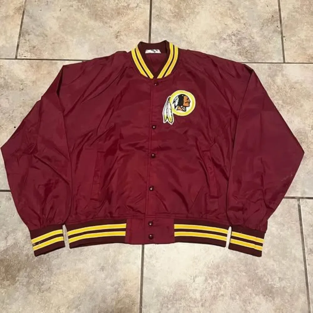 Vintage Chalk Line Washington Redskins Satin Bomber Jacket Burgundy Men Size XL